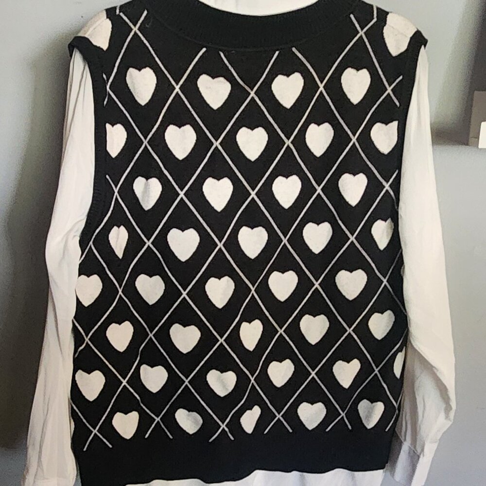 New Checkered Hearts Layered Sweater - Picture 2 of 4